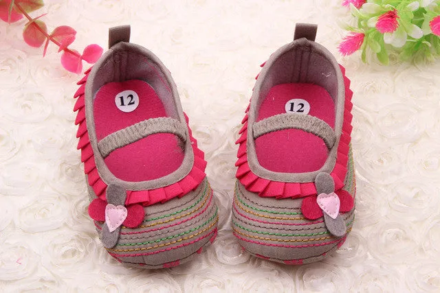 0-12M Sweet Newborn Baby Girls Flower Ruffled Shoes Toddler Soft Bottom Kids Crib First Walkers