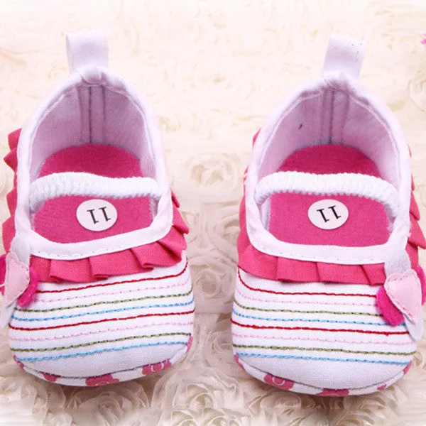 0-12M Sweet Newborn Baby Girls Flower Ruffled Shoes Toddler Soft Bottom Kids Crib First Walkers