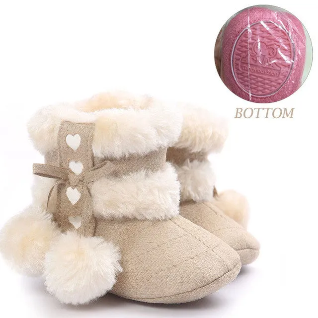 2016 Cute Ball Winter Boots Fashion Soft Bottom Baby Moccasin Baby First Walkers Baby Warm Boots Non-slip Boots for Baby Girls