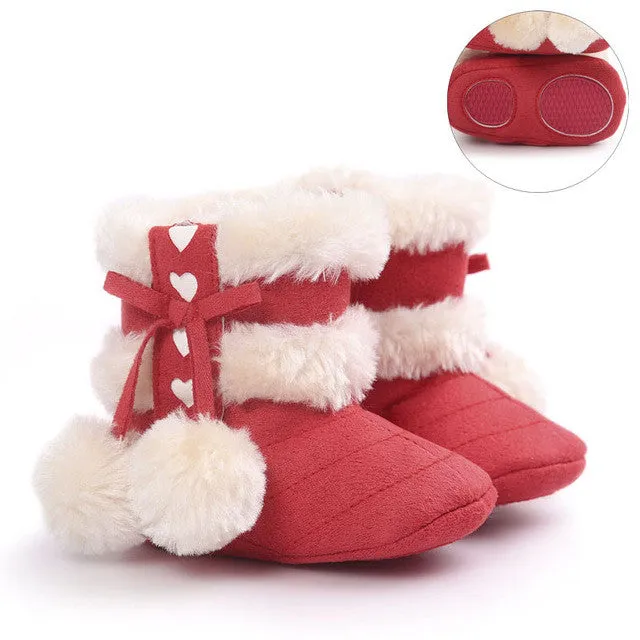 2016 Cute Ball Winter Boots Fashion Soft Bottom Baby Moccasin Baby First Walkers Baby Warm Boots Non-slip Boots for Baby Girls