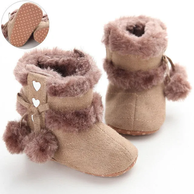 2016 Cute Ball Winter Boots Fashion Soft Bottom Baby Moccasin Baby First Walkers Baby Warm Boots Non-slip Boots for Baby Girls