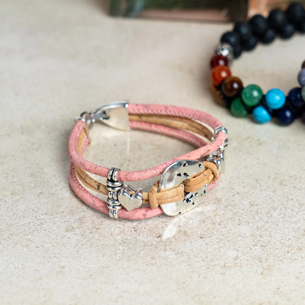 3mm natural and colored cork wire and alloy hardware handmade women's fashion bracelet DBR-046-MIX-5