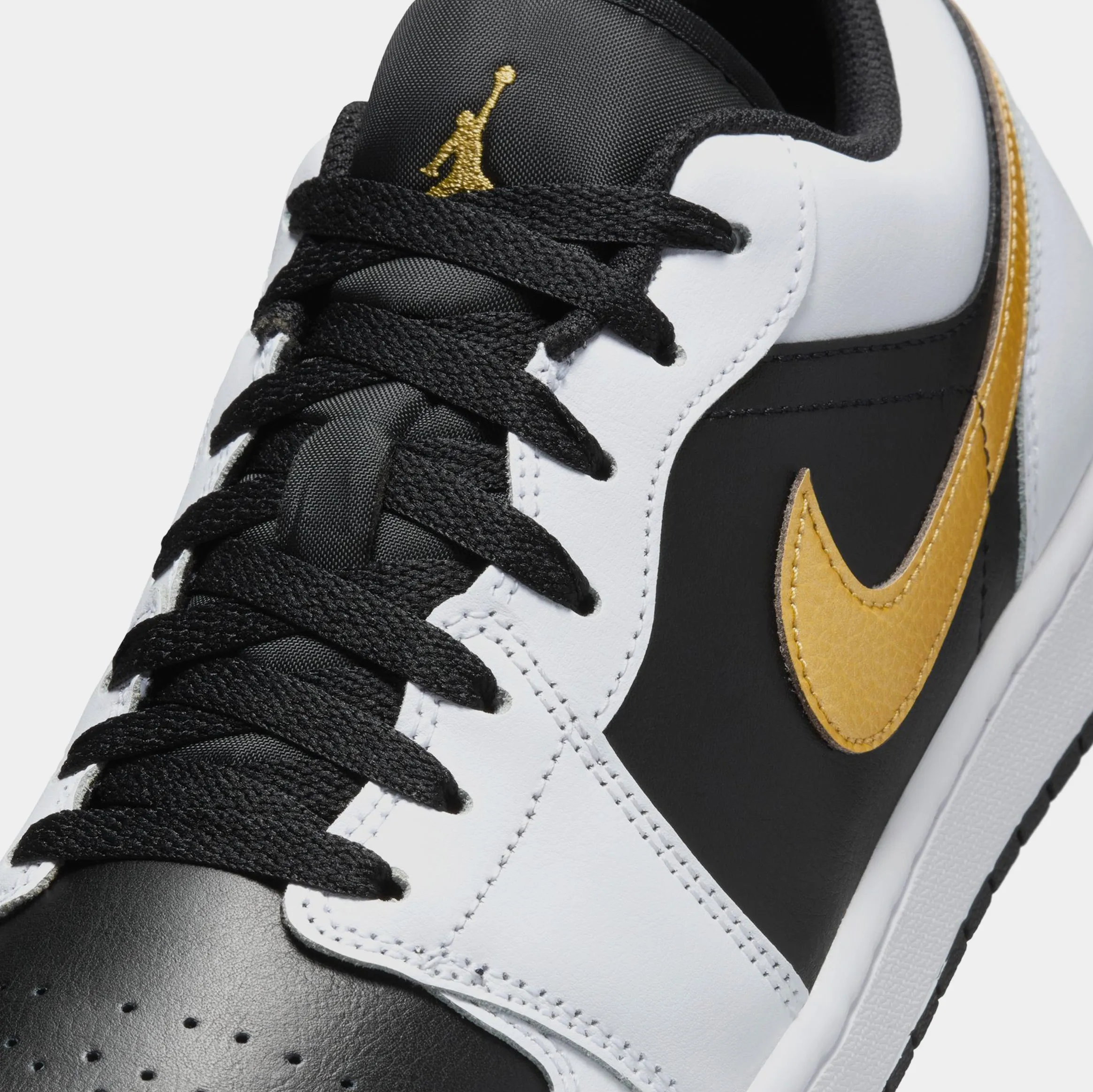 Air Jordan 1 Low Gold Swoosh Mens Lifestyle Shoes (White/Black/Gold)