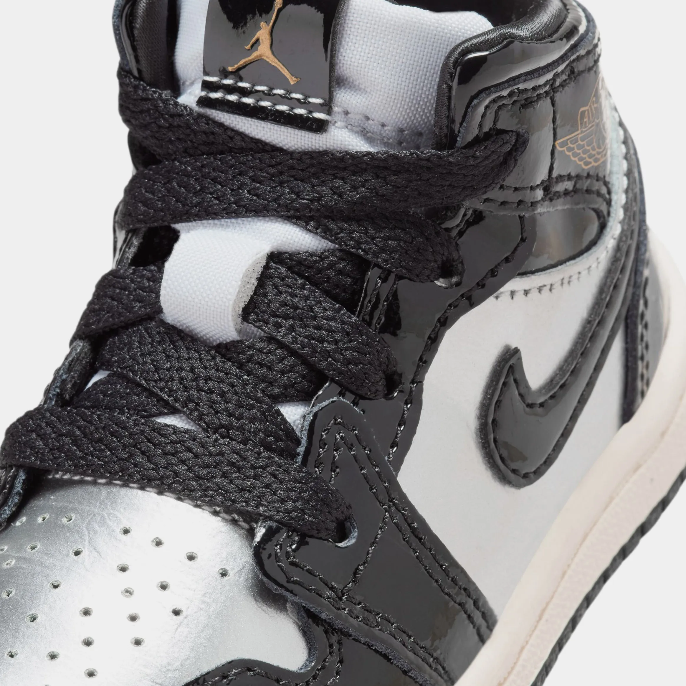 Air Jordan 1 Retro Mid Black Metallic Infant Toddler Lifestyle Shoes (Black/Metallic Silver/Sail/Metallic Gold)