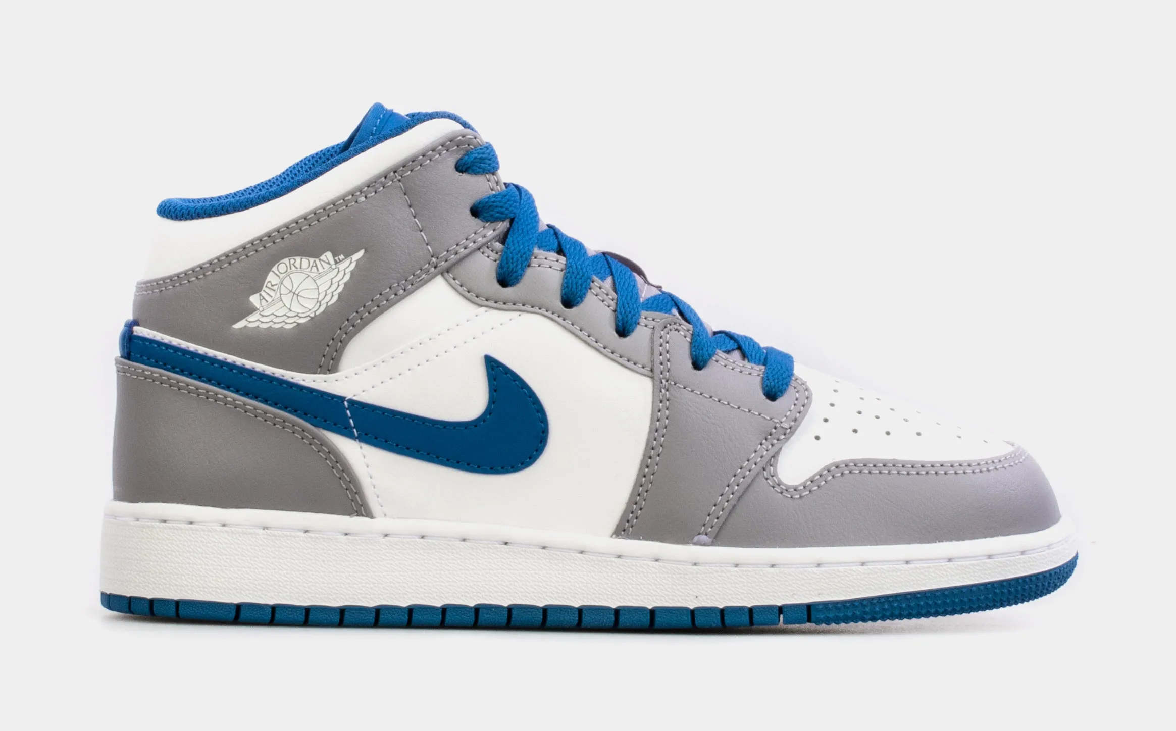 Air Jordan 1 Retro Mid True Blue Grade School Lifestyle Shoes (Grey/Blue) Free Shipping