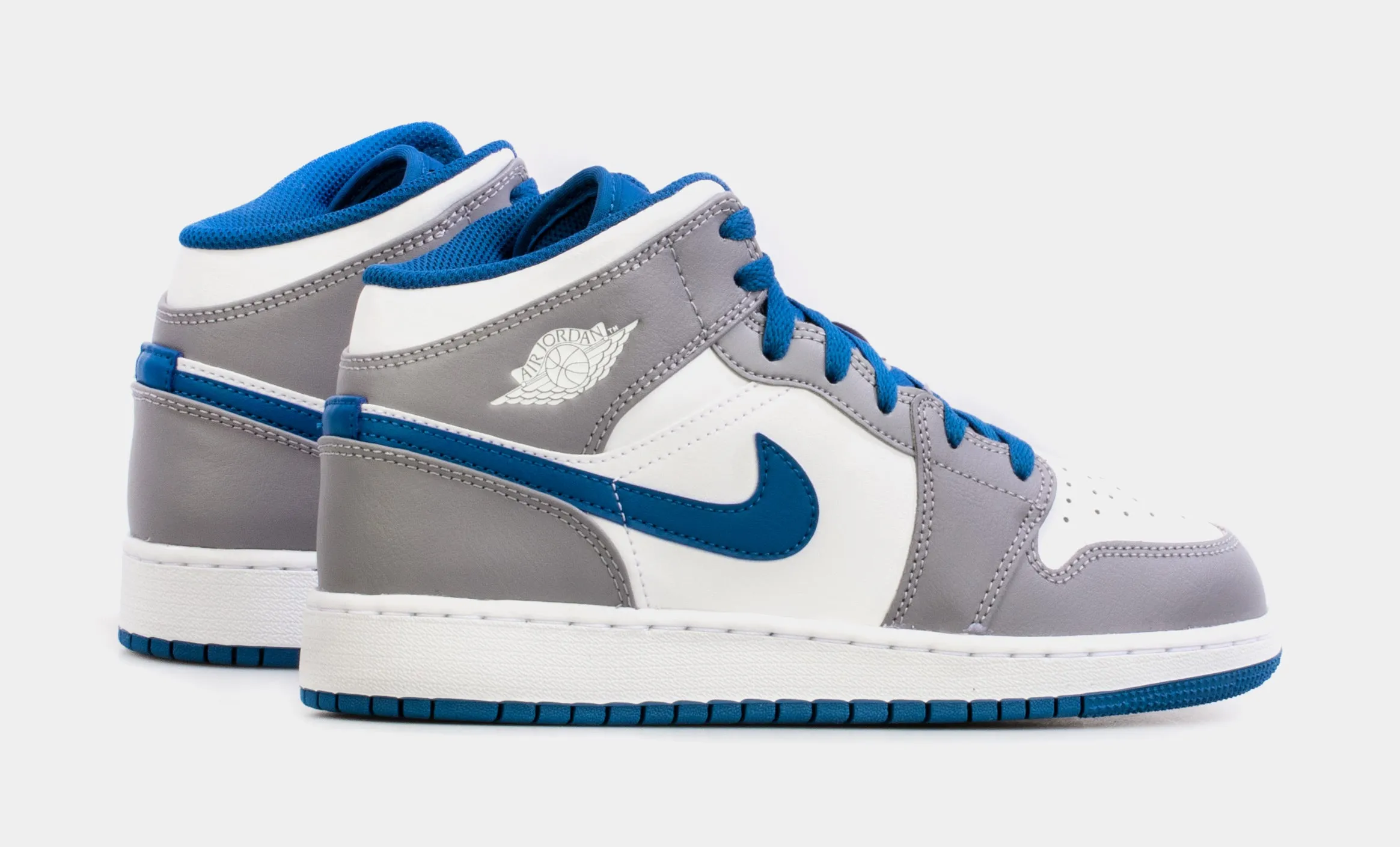 Air Jordan 1 Retro Mid True Blue Grade School Lifestyle Shoes (Grey/Blue) Free Shipping