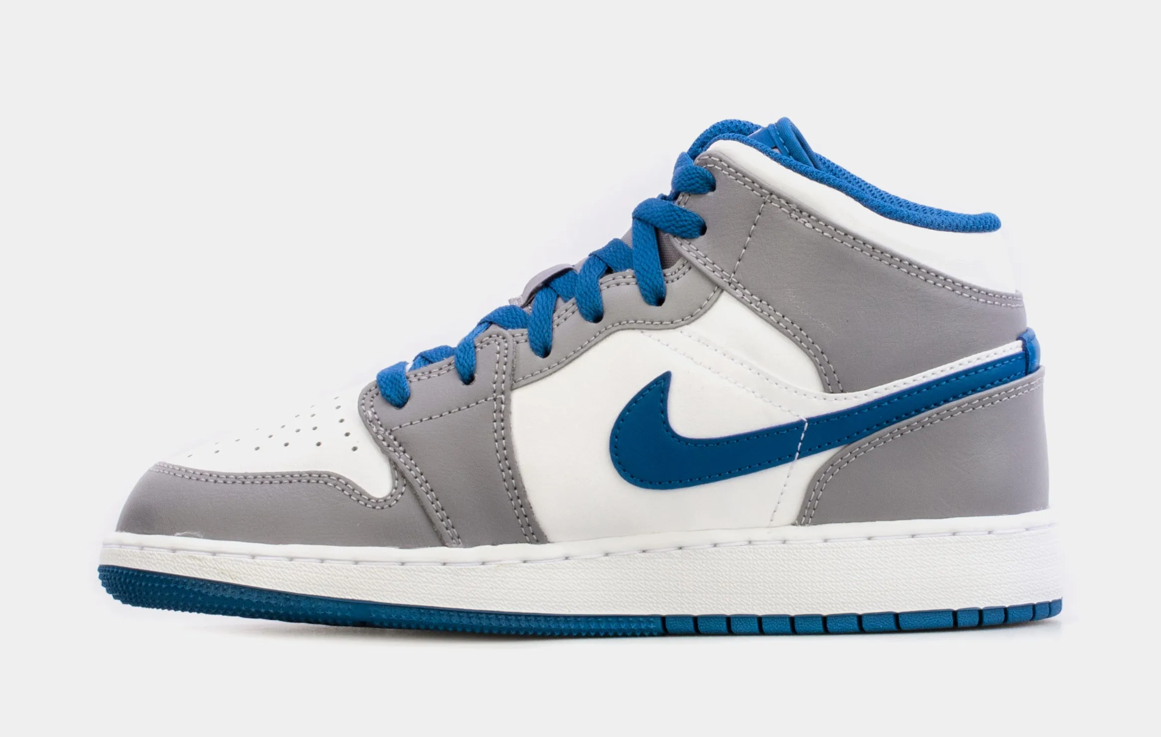 Air Jordan 1 Retro Mid True Blue Grade School Lifestyle Shoes (Grey/Blue) Free Shipping