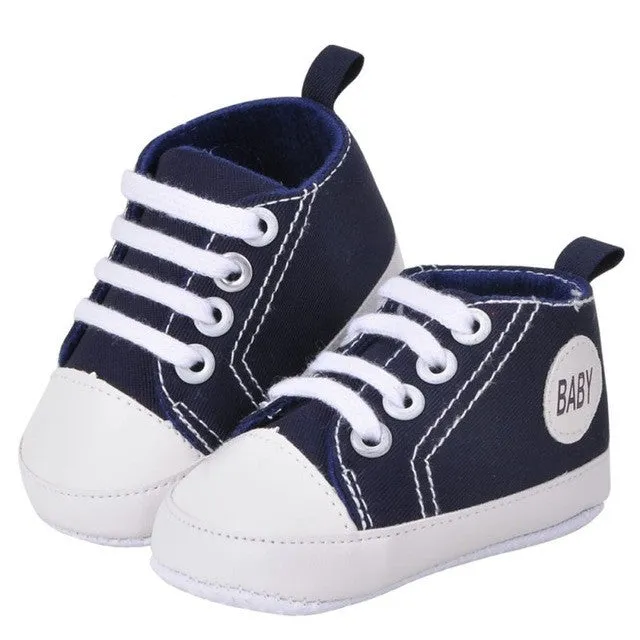 Baby Boy Shoes Newborn Kids Toddlers Canvas Cotton Crib Shoes Lace Up Casual Shoes Prewalker First Walkers