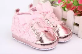 Baby Shoes Girls Toddler Soft Sole Pink Rose Flowers Children Shoes Infant Lace Shoes