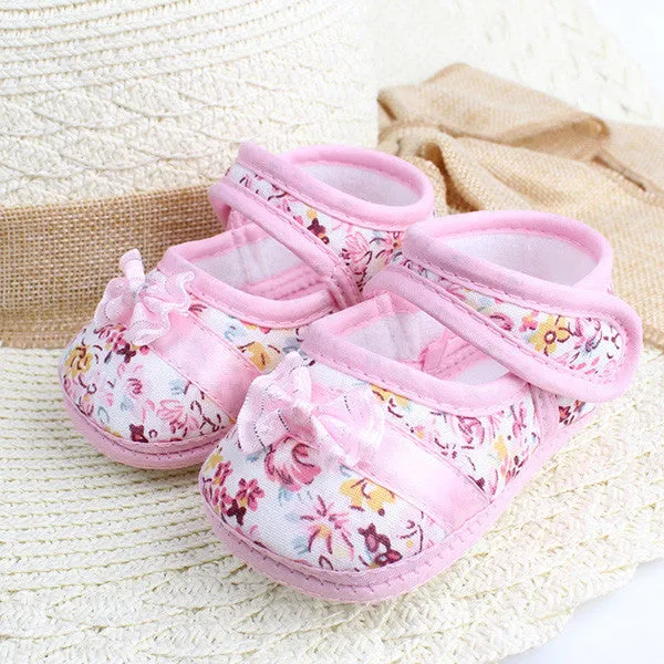 Baby Toddler Girls Flowers Bow Shoes Spring Autumn Footwear First Walkers