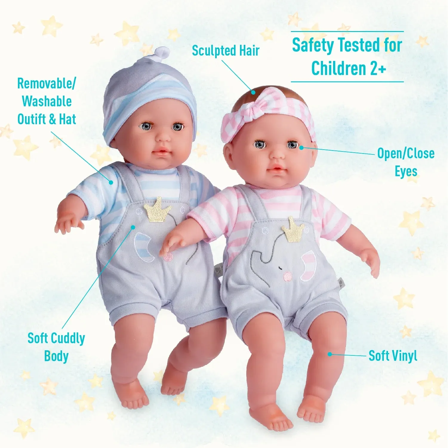 Berenguer Boutique Twins - 15" Soft Body Baby Dolls - Open/Close Eyes | JC Toys - LOCAL PICK UP ONLY