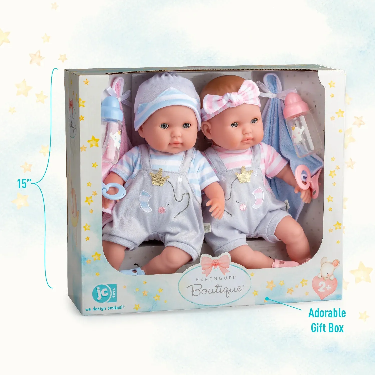 Berenguer Boutique Twins - 15" Soft Body Baby Dolls - Open/Close Eyes | JC Toys - LOCAL PICK UP ONLY