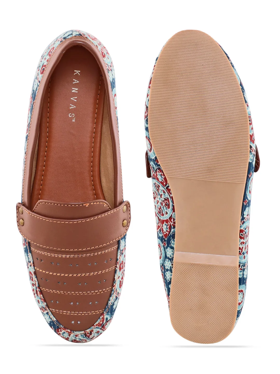 Blue Ajrakh Kantha Moccasins