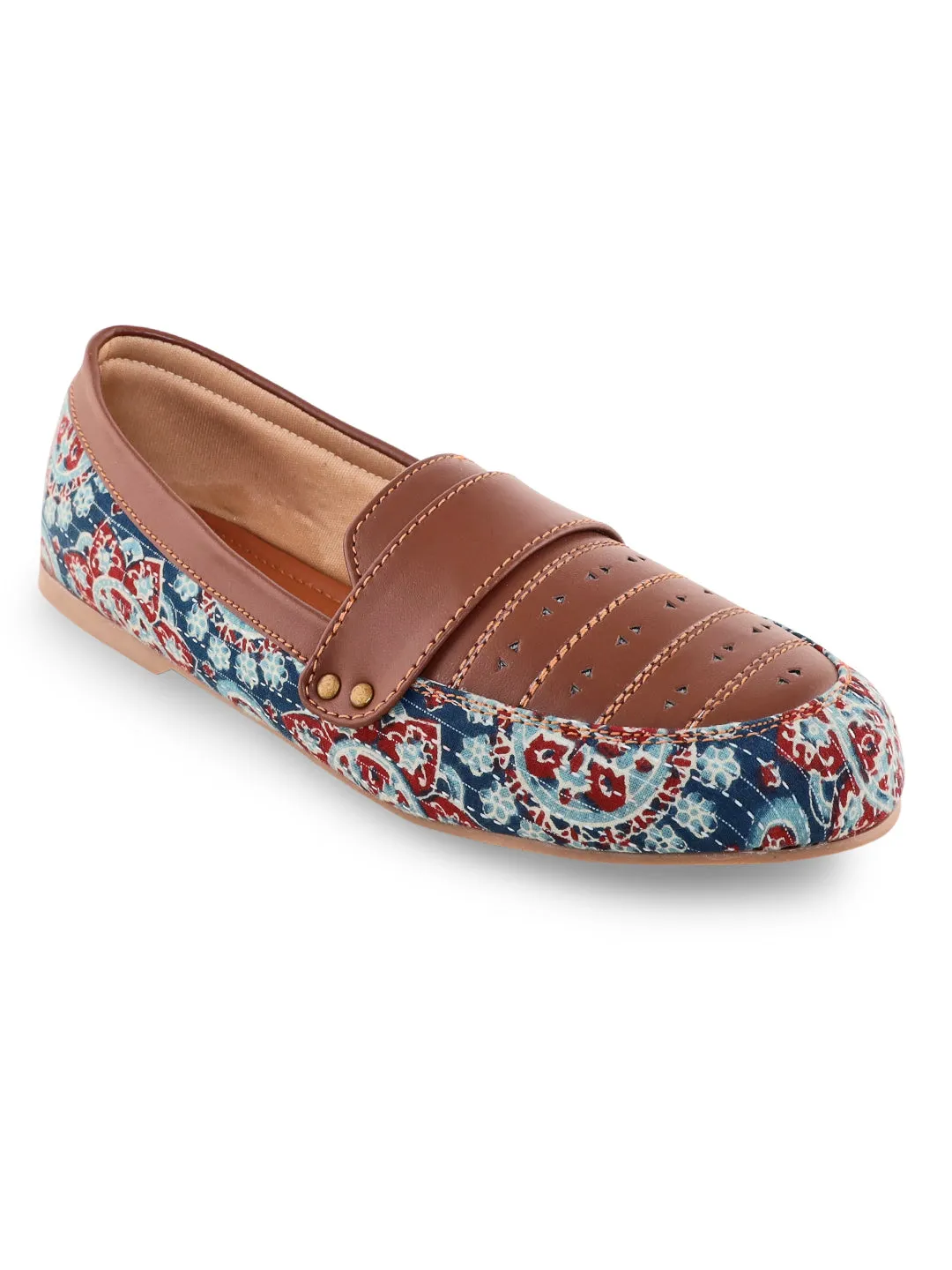 Blue Ajrakh Kantha Moccasins