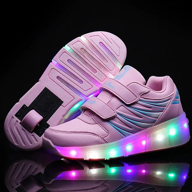 Children 27-43 teens girls and boys LED lights children's single sports shoes