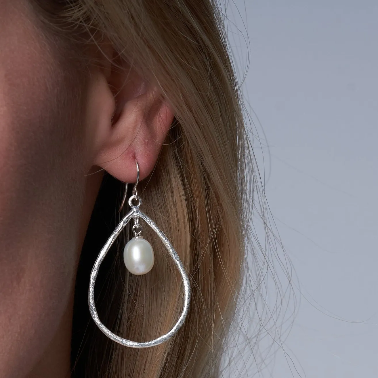 Credo Brushed Sterling Silver & Pearl Drop Earrings