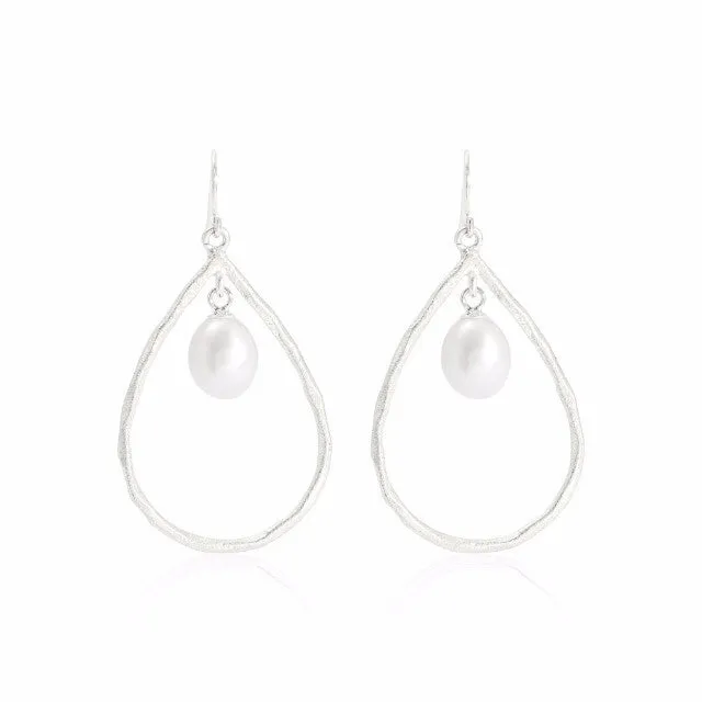 Credo Brushed Sterling Silver & Pearl Drop Earrings