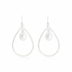 Credo Brushed Sterling Silver & Pearl Drop Earrings