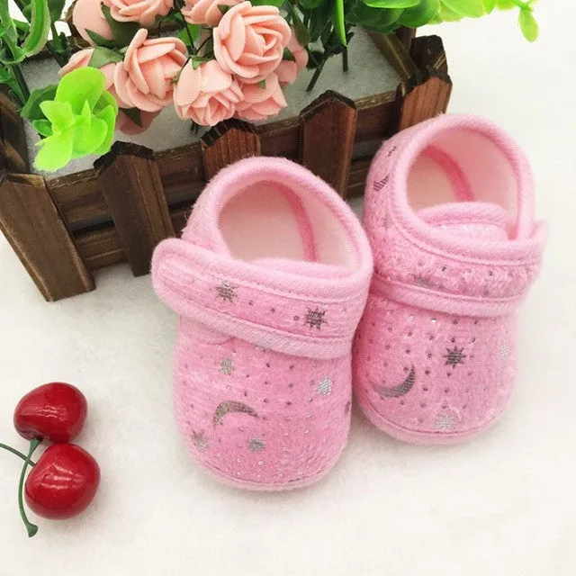 Cute Star Print  Infants Baby First Walkers Boys Girls Hook & Loop Anti-slip Shoes Cotton Crib Shoes Prewalker