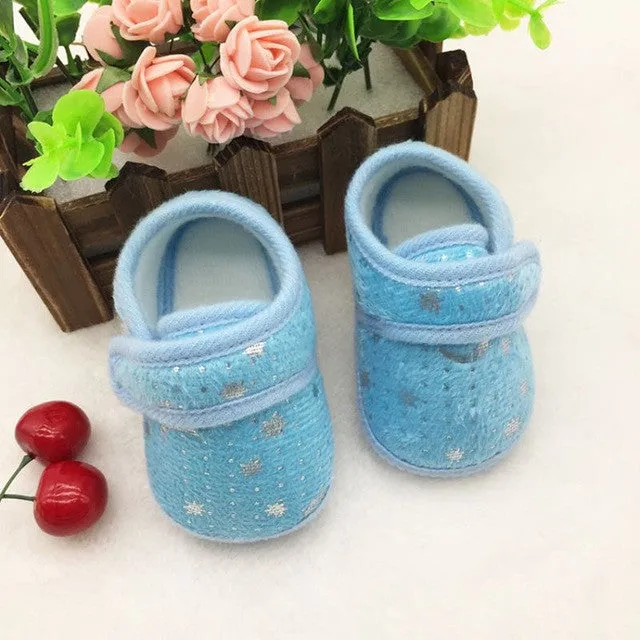 Cute Star Print  Infants Baby First Walkers Boys Girls Hook & Loop Anti-slip Shoes Cotton Crib Shoes Prewalker