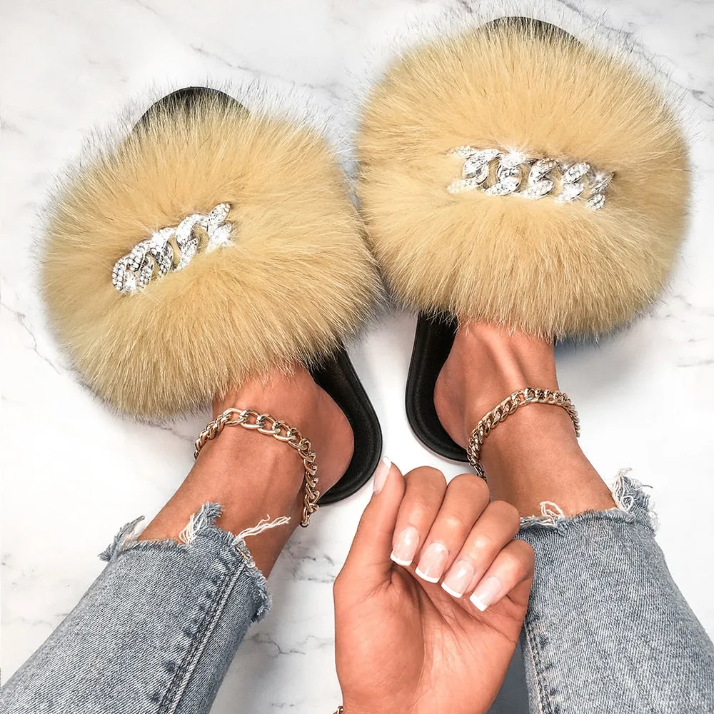 Fox Fur Diamond Chain Slides