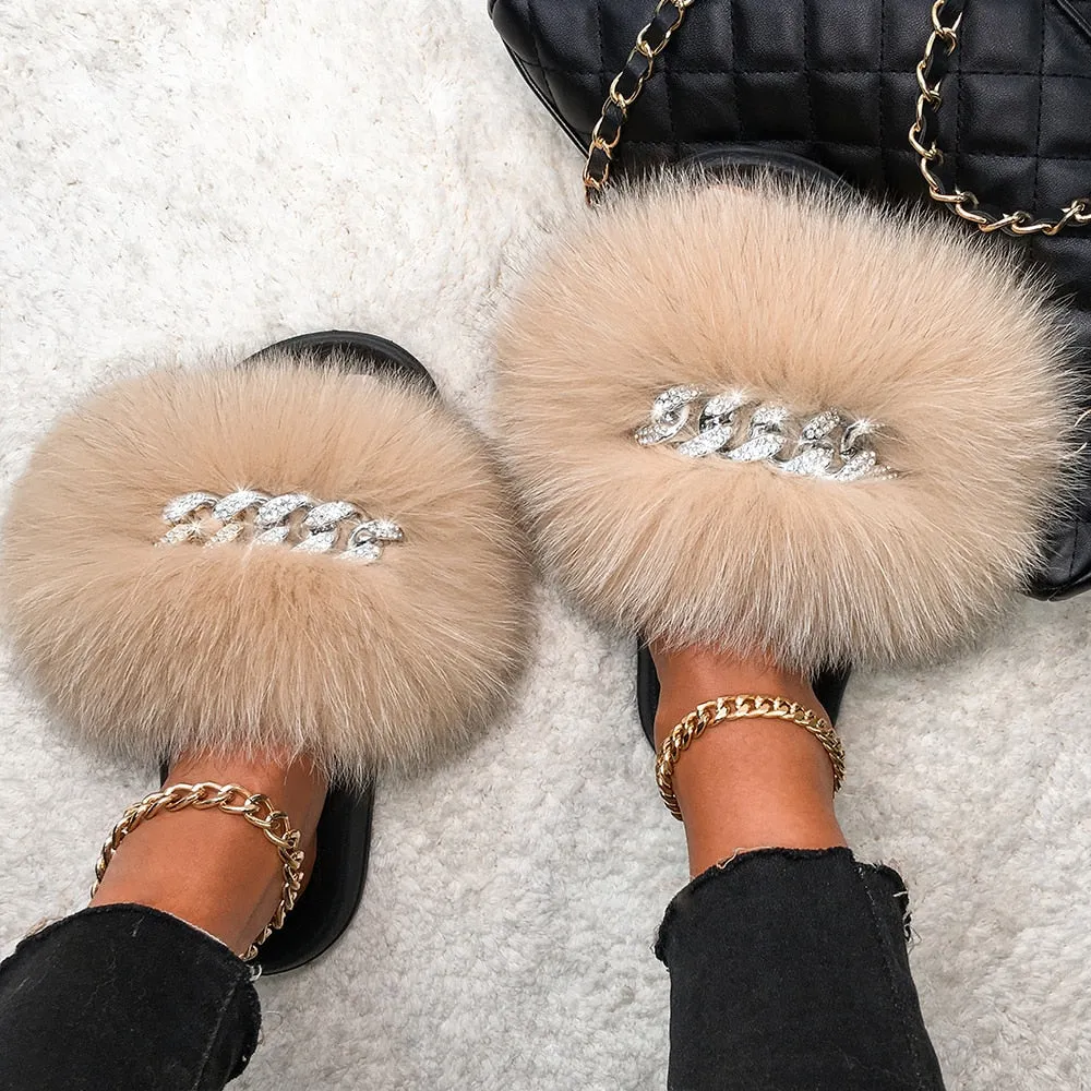 Fox Fur Diamond Chain Slides