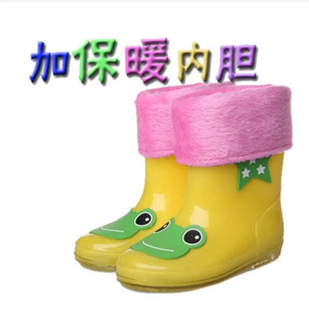 Koovan Children Rain Boots 2017 New Rainning Warm Rainboots Boys Girls Cartoon Children's  Rubber Babys Shoes Toddler Kids Boats