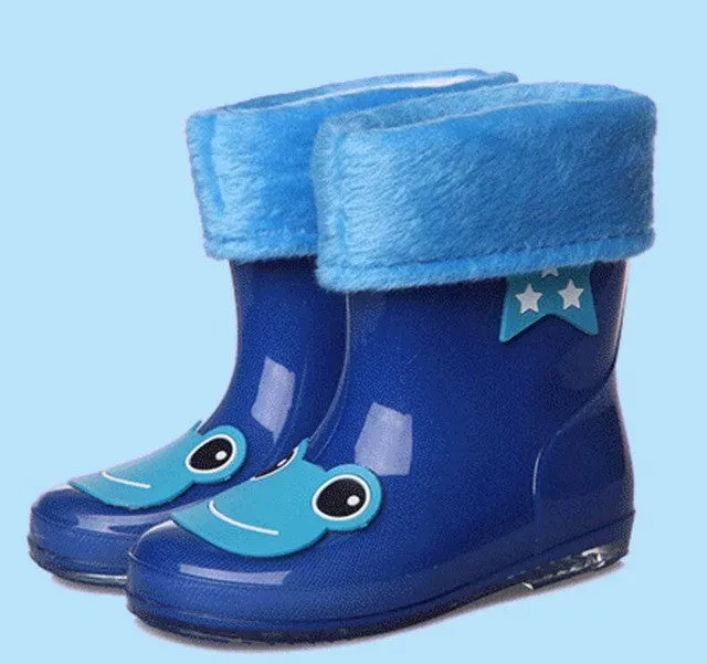 Koovan Children Rain Boots 2017 New Rainning Warm Rainboots Boys Girls Cartoon Children's  Rubber Babys Shoes Toddler Kids Boats