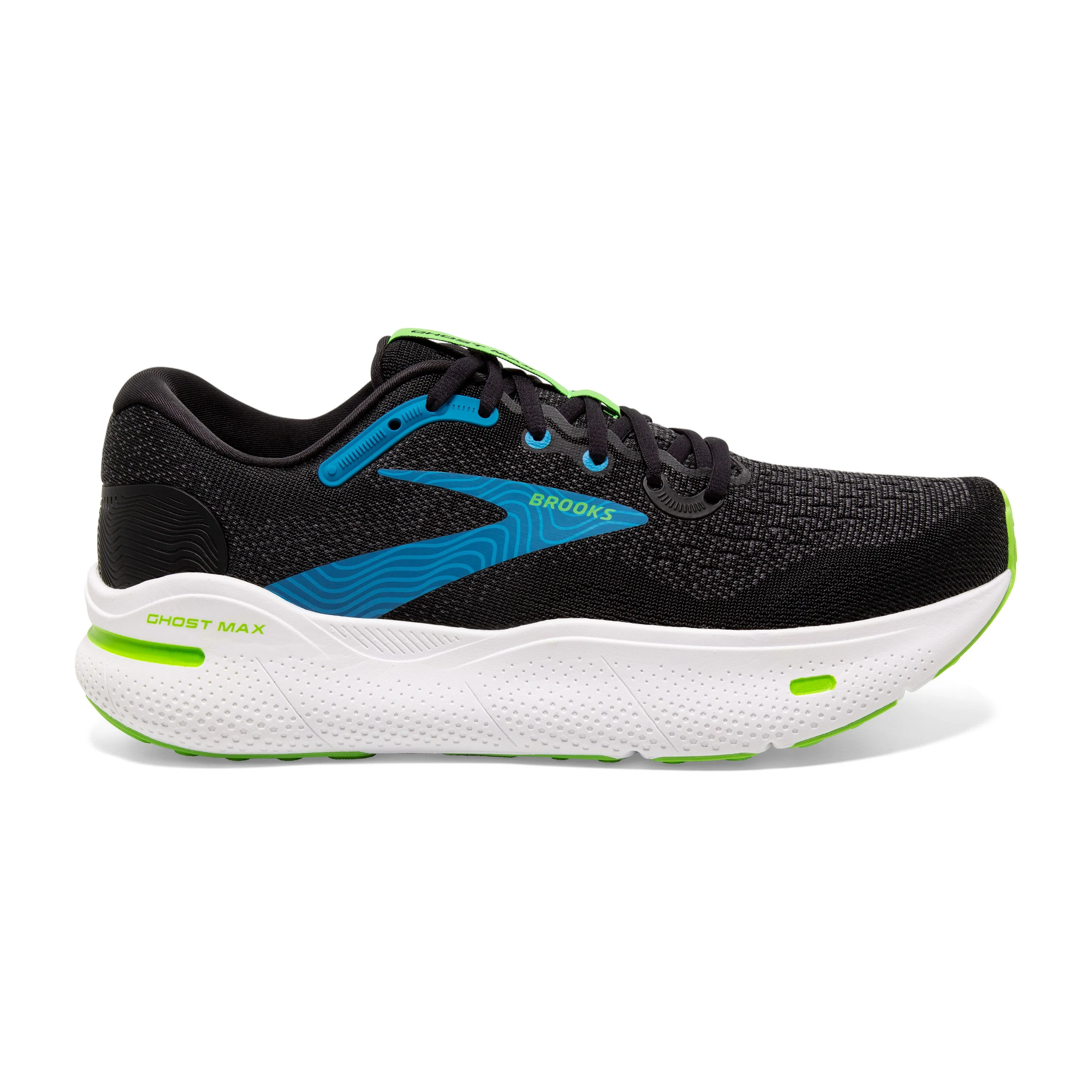 Men's Brooks Ghost Max Color: Black/Atomic Blue/Jasmine