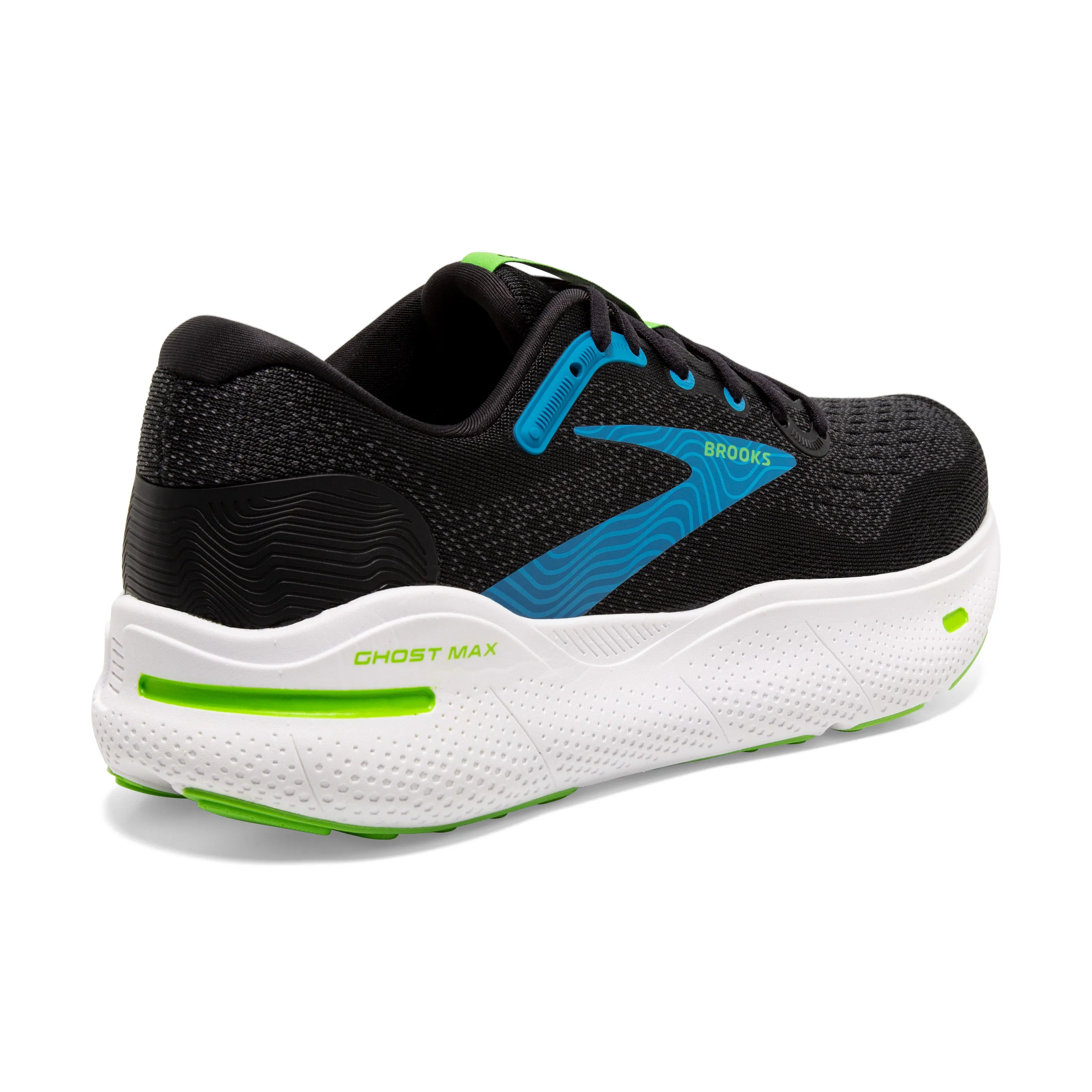 Men's Brooks Ghost Max Color: Black/Atomic Blue/Jasmine