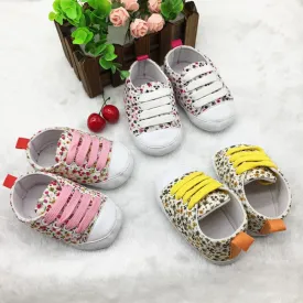 Newborn Toddler Baby Floral Soft Sole Crib Shoes Girl Lace Up Cotton Shoes 0-18M