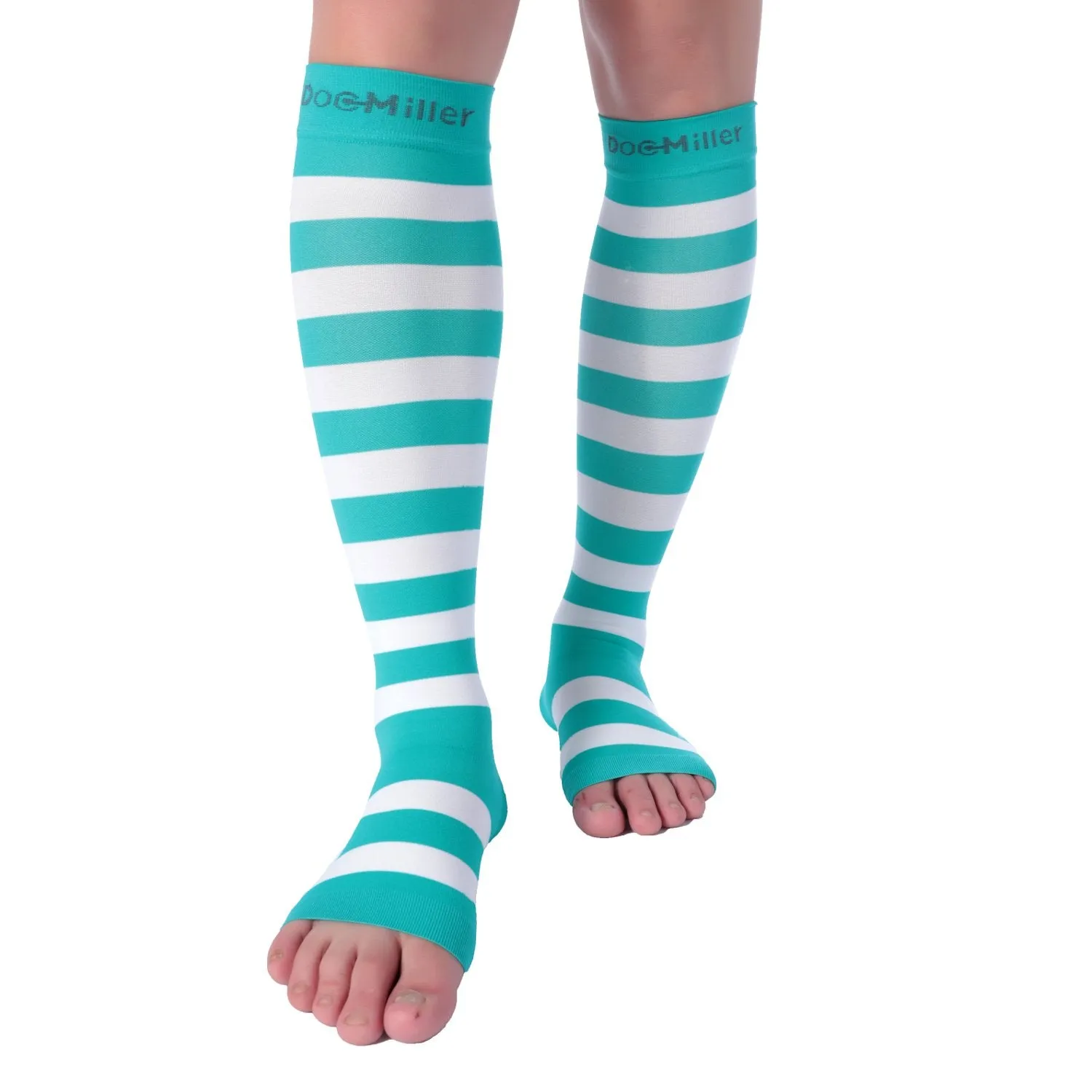 Open Toe Compression Sleeve 15-20 mmHg TEAL/WHITE by Doc Miller