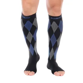 Open Toe Compression Socks 30-40 mmHg 3 Color-Argyle BLACK/BLUE/GRAY by Doc Miller