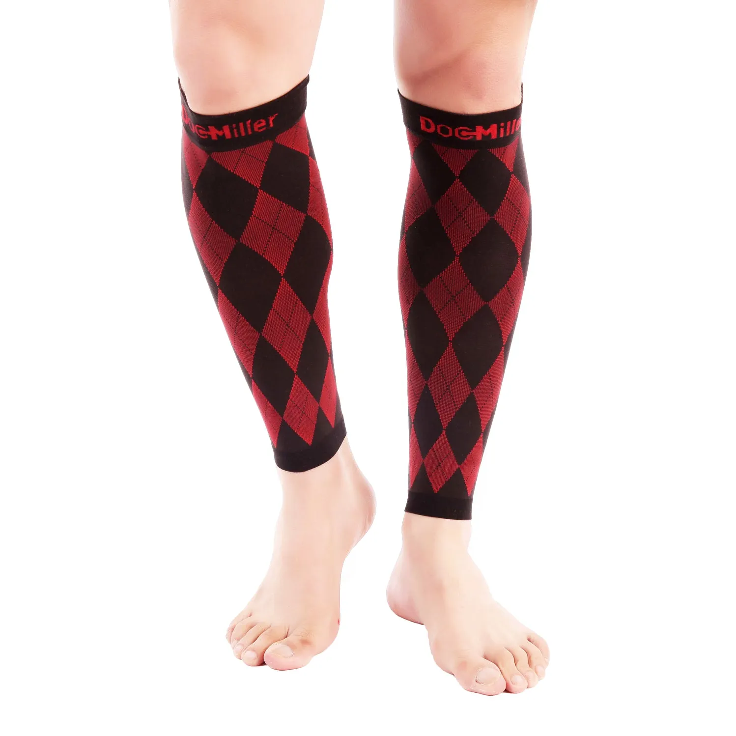 Premium Calf Compression Sleeve 20-30 mmHg Argyle BLACK/RED by Doc Miller