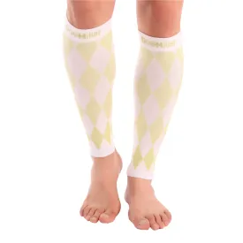 Premium Calf Compression Sleeve 20-30 mmHg Argyle WHITE/GREEN by Doc Miller