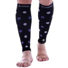 Premium Calf Compression Sleeve 20-30 mmHg BLACK w/ VIOLET WHITE Polka Dots by Doc Miller