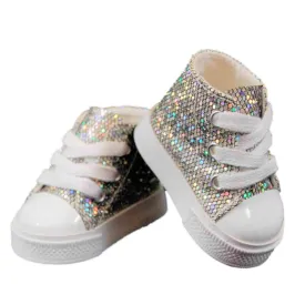 Queen's Treasures Sparkly Silver Sneakers and Shoe Box for 18" Dolls