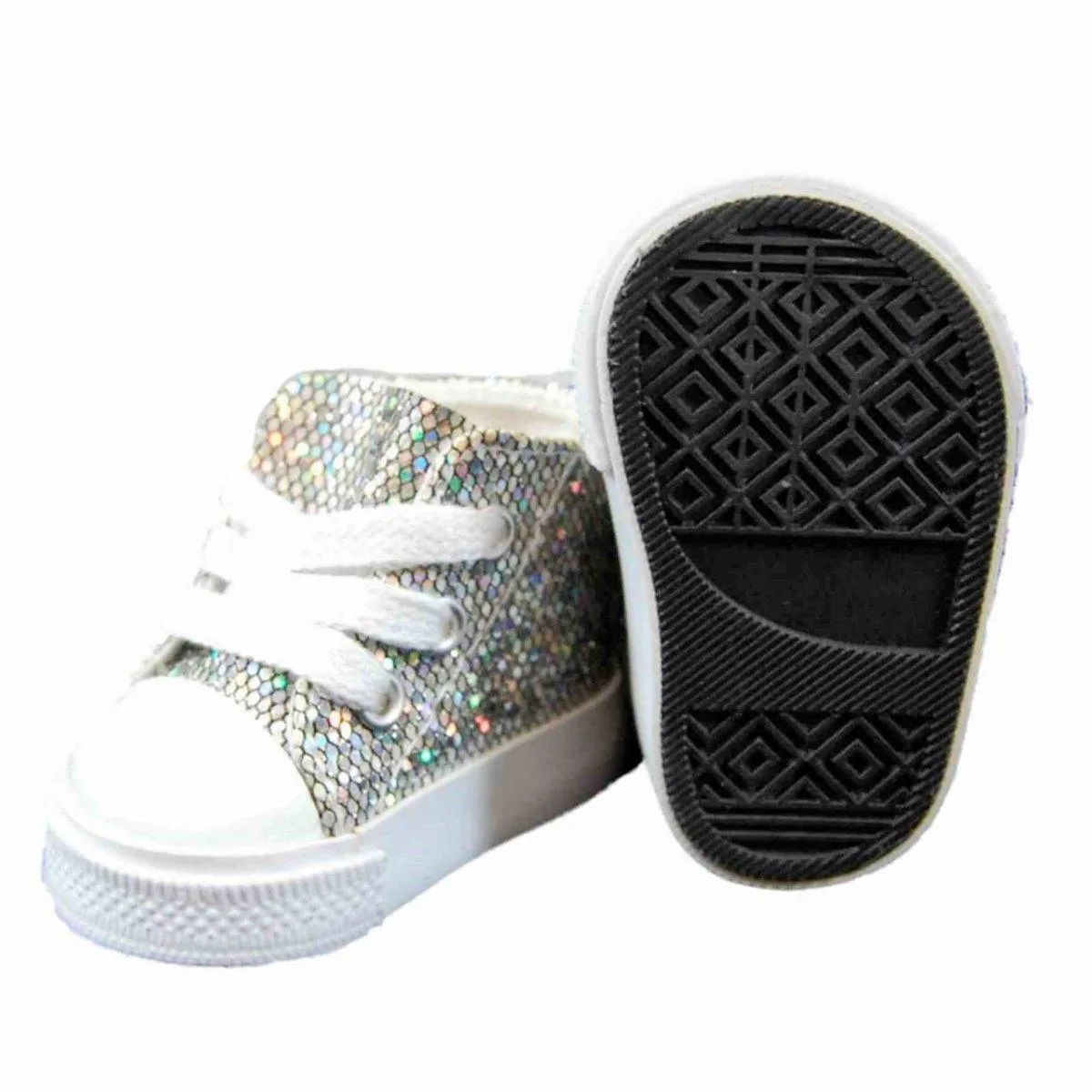 Queen's Treasures Sparkly Silver Sneakers and Shoe Box for 18" Dolls