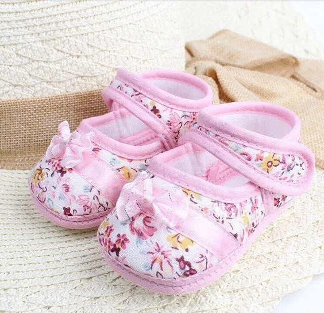 Retail 2017 Girls Fowers Bow Baby Toddler Shoes 11cm 12cm 13cm Spring Autumn Children Footwear First Walkers