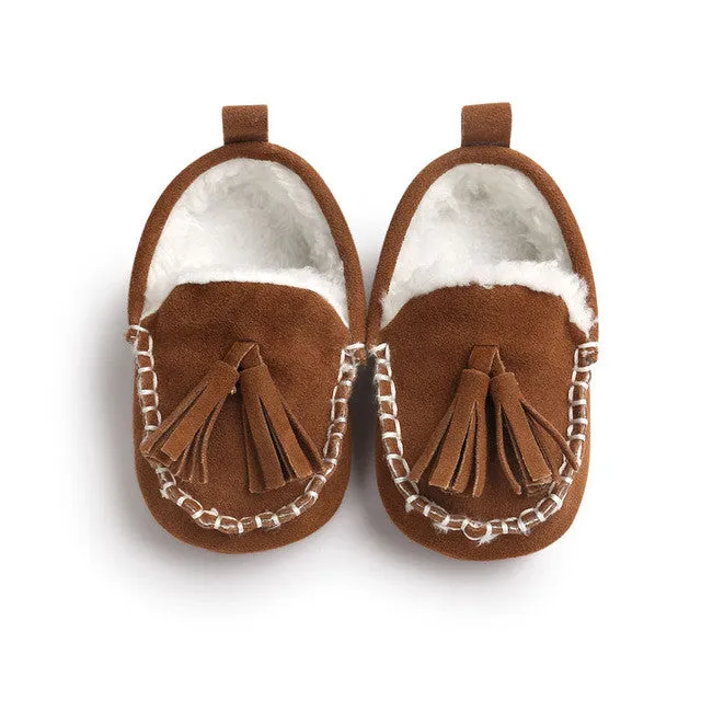 ROMIRUS 2016 Winter Tassel Baby Moccasin Soft Bottom Infant Moccasin-gommino Newborn Babies Shoes PU Leather Prewalkers Boots