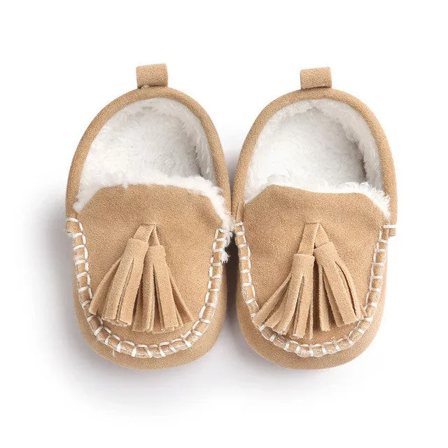 ROMIRUS 2016 Winter Tassel Baby Moccasin Soft Bottom Infant Moccasin-gommino Newborn Babies Shoes PU Leather Prewalkers Boots