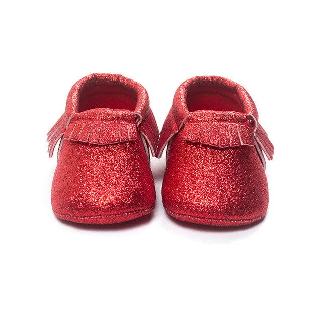 Romirus Bling New metallic Newborn Baby Boys Girls shoes Toddler Infant Shoes Tassel Baby Moccasins Christmas Gift Shoes 0-18M