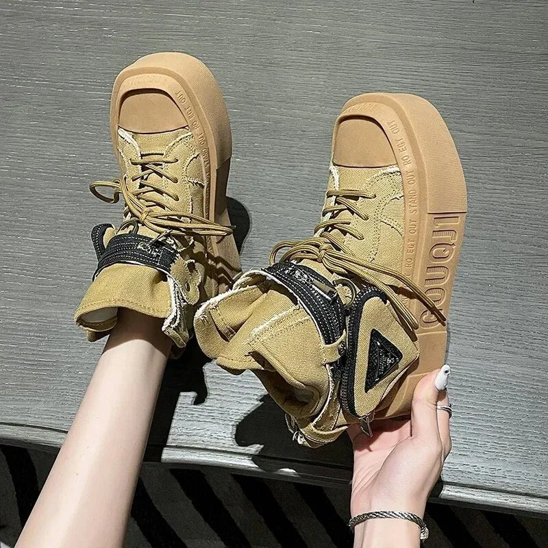 Trendy Ankle Canvas Platform Shoes