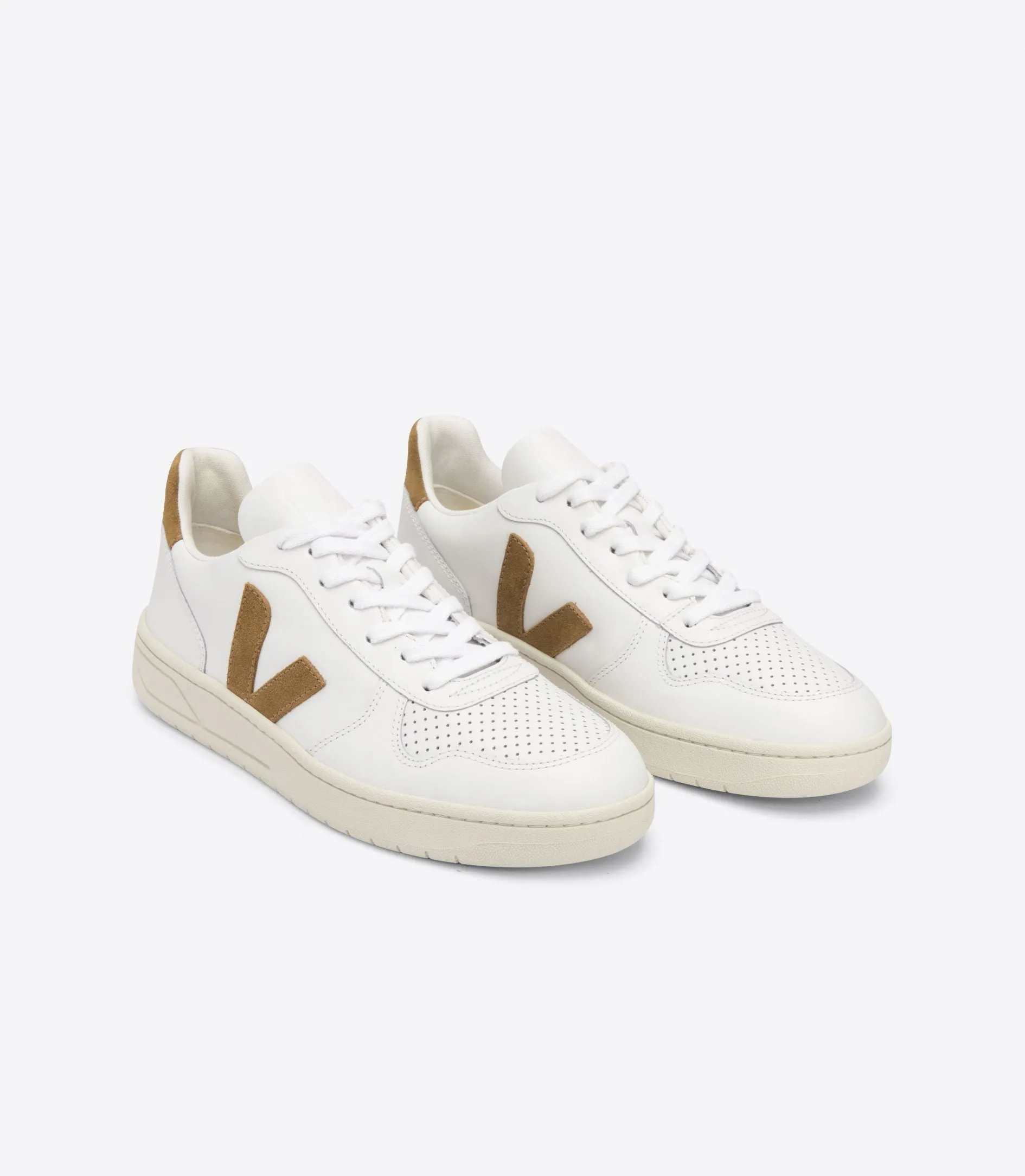 Veja - V-10 Leather Sneakers in Extra-White Camel