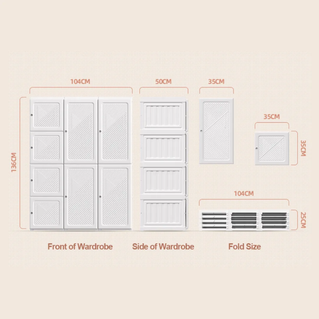 Wardrobe Transparent 3 Door 2 Hanger