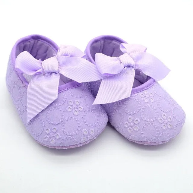 White Bowknot Baby Girl Lace Shoes Toddler Prewalker Anti-Slip First Walker Simple Baby Shoes