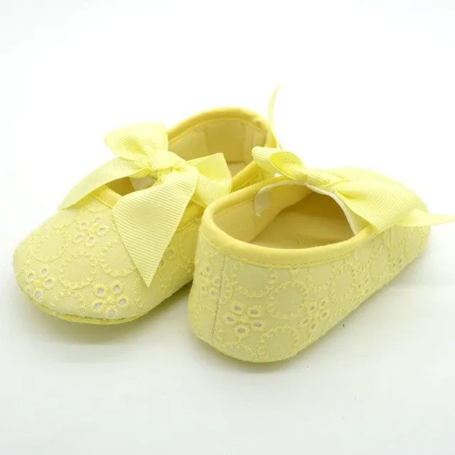 White Bowknot Baby Girl Lace Shoes Toddler Prewalker Anti-Slip Shoe Simple Baby Shoes