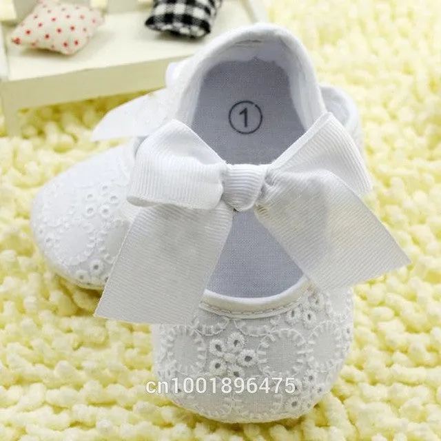 White Bowknot Baby Girl Lace Shoes Toddler Prewalker Anti-Slip Shoe Simple Baby Shoes