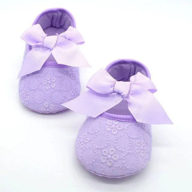 White Bowknot Baby Girl Lace Shoes Toddler Prewalker Anti-Slip Shoe Simple Baby Shoes